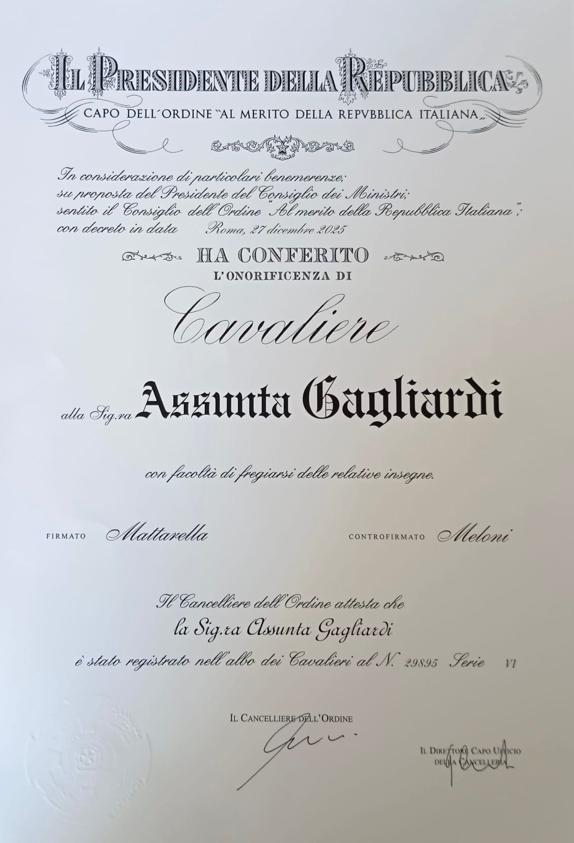 Assunta Gagliardi nominata Cavaliere della Repubblica: un riconoscimento che unisce Pertosa e il Vallo di Diano — image 4